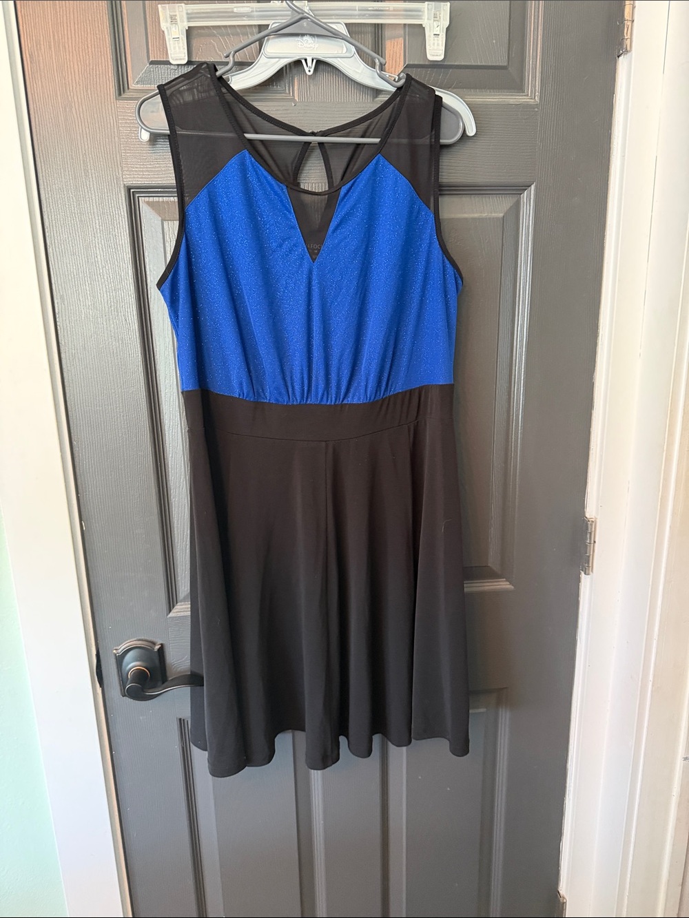 Enfocus Studio Blue and Black Sleeveless Fit-and-Flare Dress